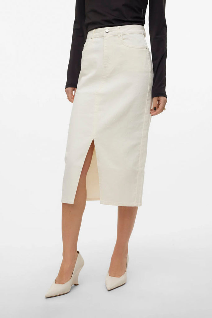 Vero Moda Veri High Waisted Denim Skirt Cream