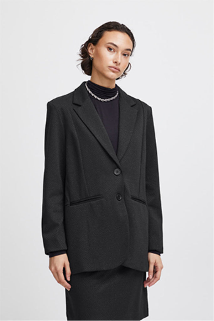 Ichi Kate Lurex Sparkles Oversized Blazer Black