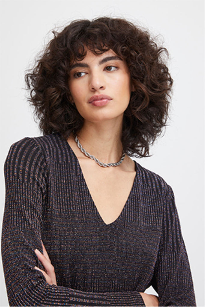 Ichi Nila Long Sleeve Midi Dress