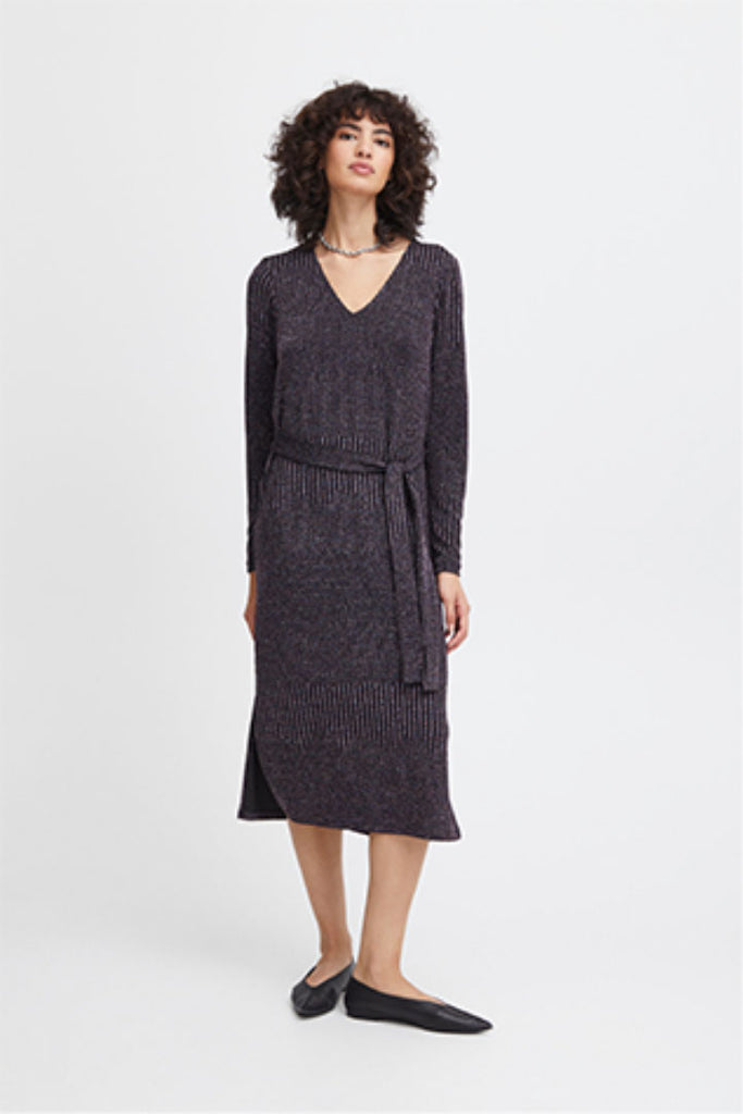 Ichi Nila Long Sleeve Midi Dress