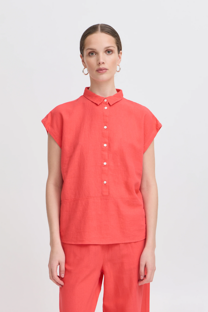 Ichi Linno Short Sleeve Blouse