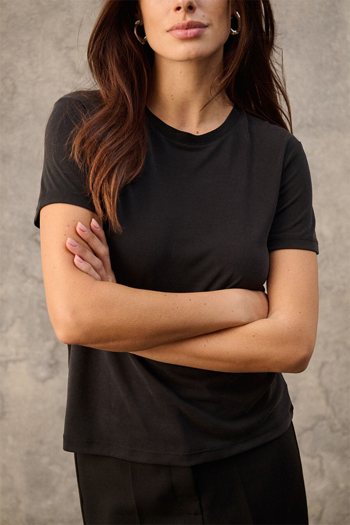 Soaked in Luxury Columbine Crew Neck T Shirt Black