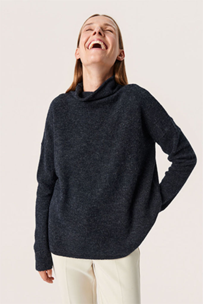 Soaked in Luxury Miya Slim Sleeve Jumper Navy