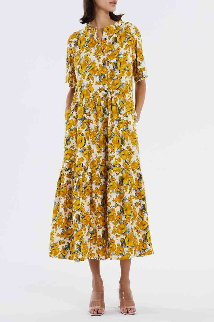 Lollys laundry Fie Mustard Print Dress White