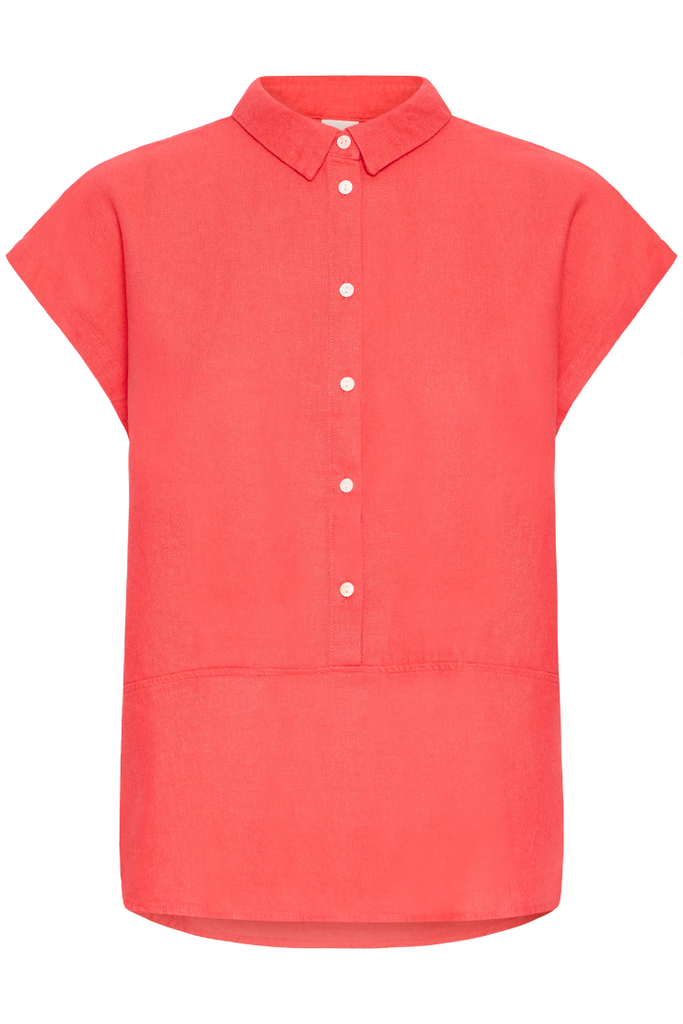 Ichi Linno Short Sleeve Blouse Coral
