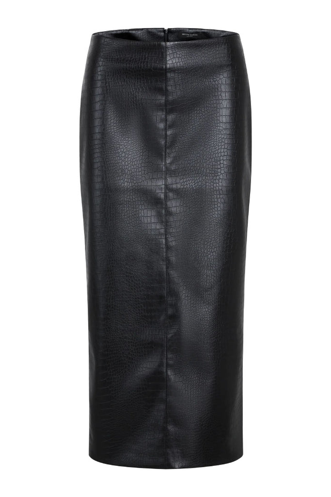 Bruuns Bazaar Croco Tuanella Leather Skirt Black