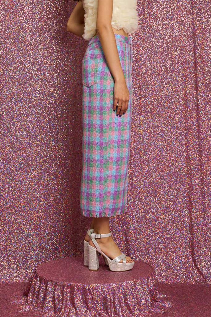 Sister Jane Diana Check Tweed Midi Skirt