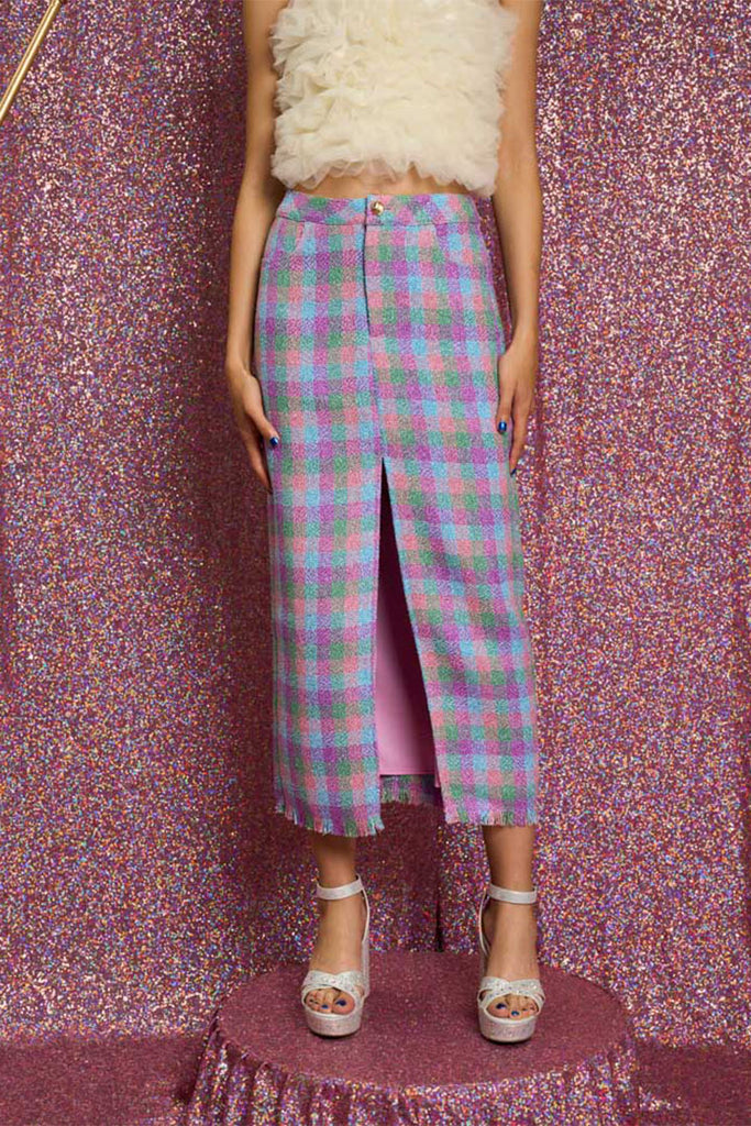 Sister Jane Diana Check Tweed Midi Skirt Multi