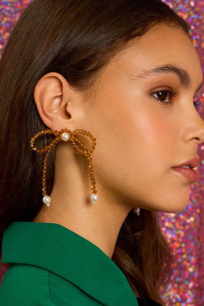 Sister Jane Disco Bead Bow Earrings Gold O/S