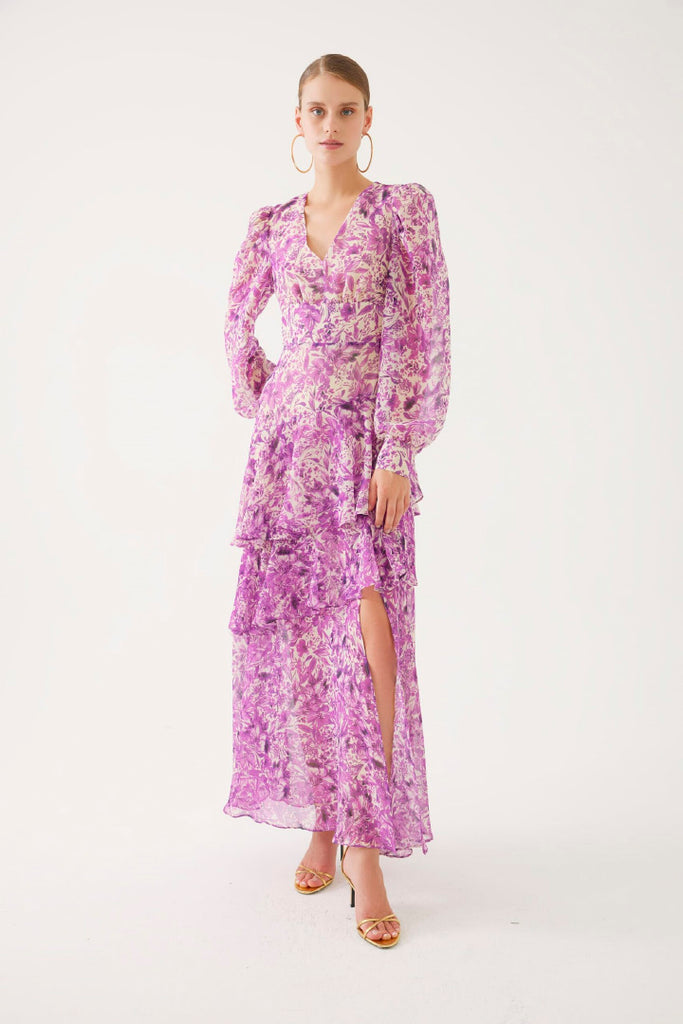 Exquise Lilac Tiered Dress Purple