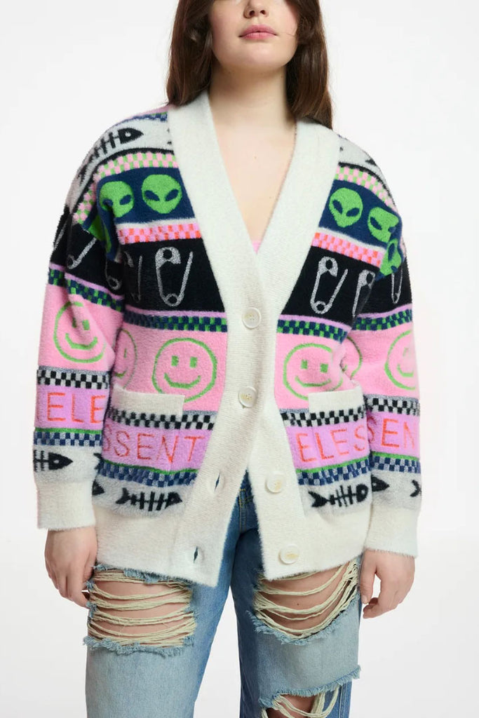 Essential Antwerp Multicolor Intarsia-Knitted Cardigan White