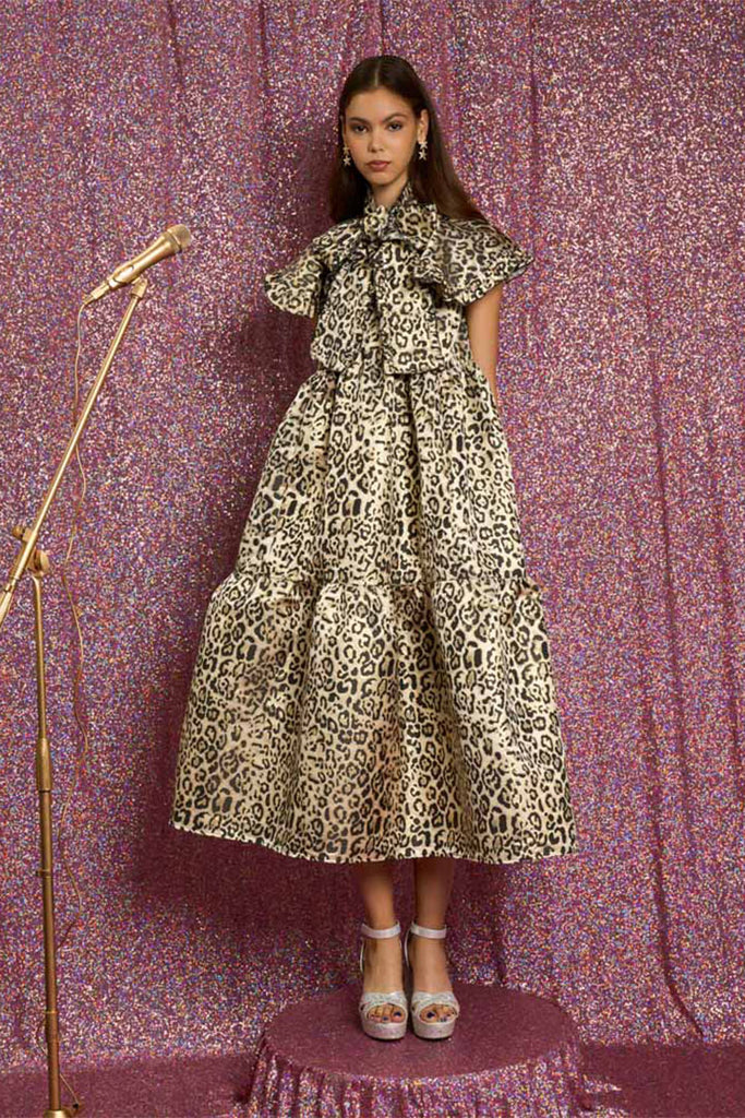 Sister Jane Fame Leopard Tiered Midi Dress Gold