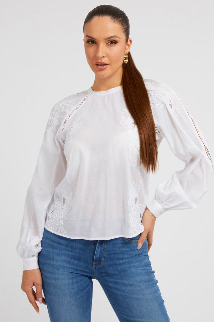 Guess Clothing Embro Top White