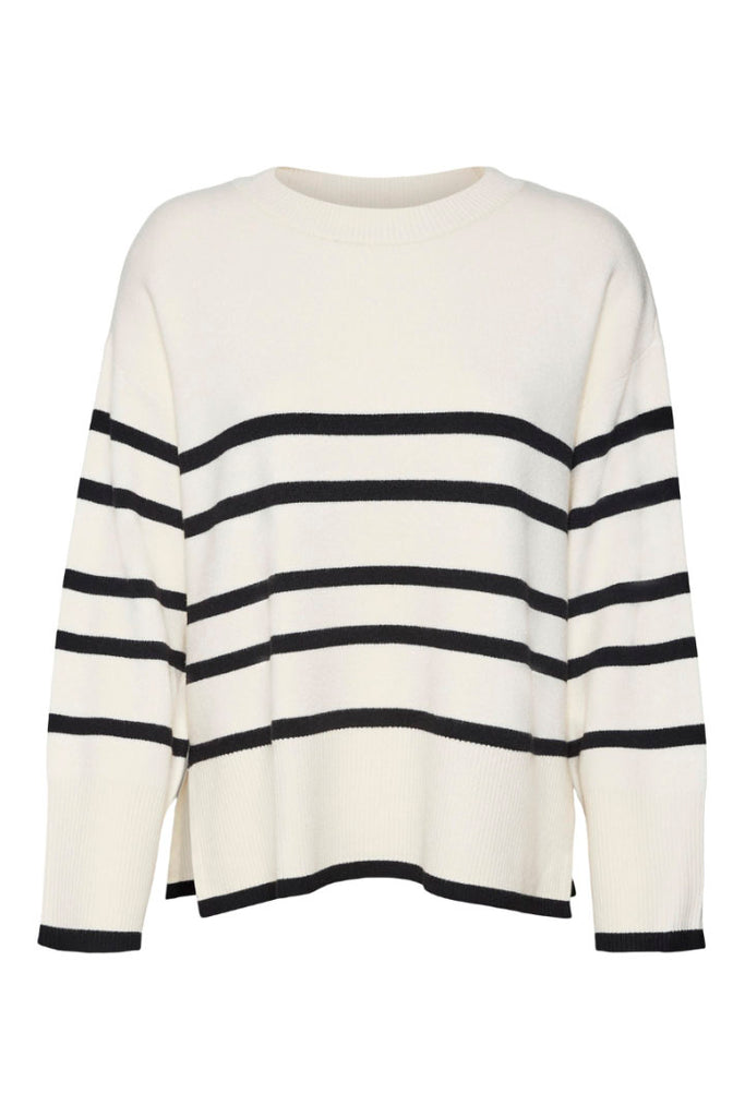 Vero Moda Saba Stripe Jumper W/Side Slits Cream