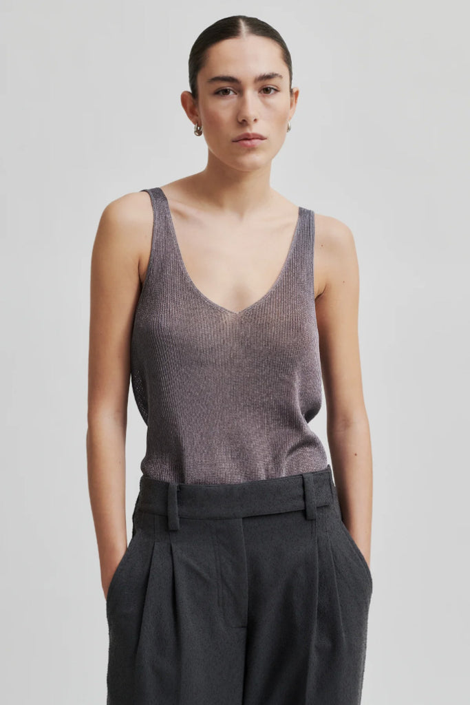 SECOND FEMALE Ellia Knit Top Silver