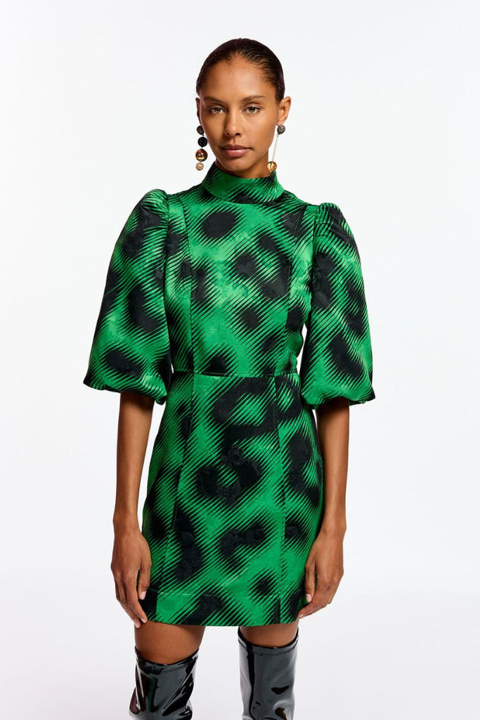 Essential Antwerp Elixer Puff Sleeve Mini Dress Green