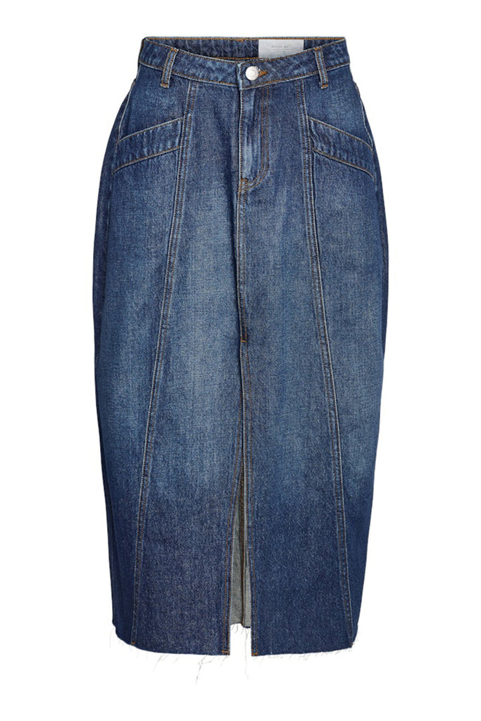 Noisy May Sanja Long Denim Skirt Dark Blue