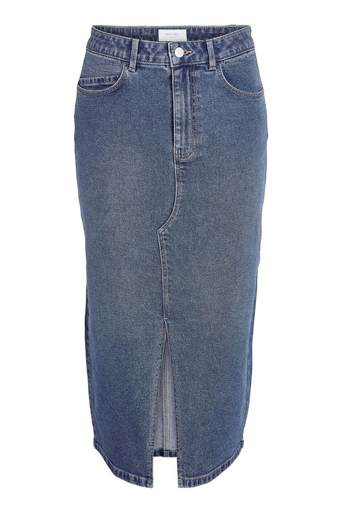 Noisy May Kath Slit Midi Skirt Medium Blue Denim