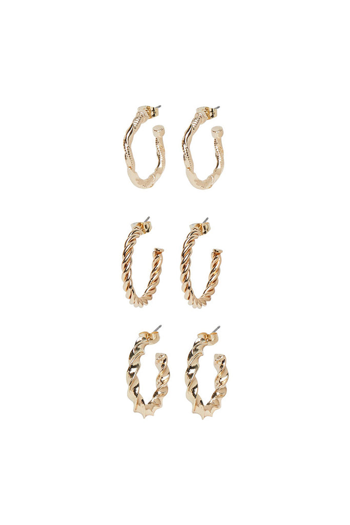 Pieces Fina 3 Pack Earrings Gold OS
