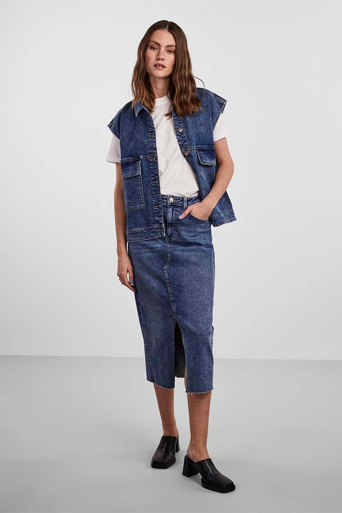 Pieces Jessie High Waist Denim Midi Skirt