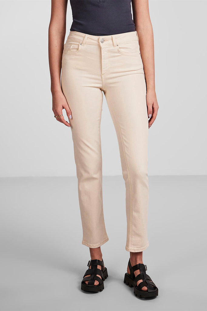 Pieces Delly Straight Mid Waist Jeans Cream