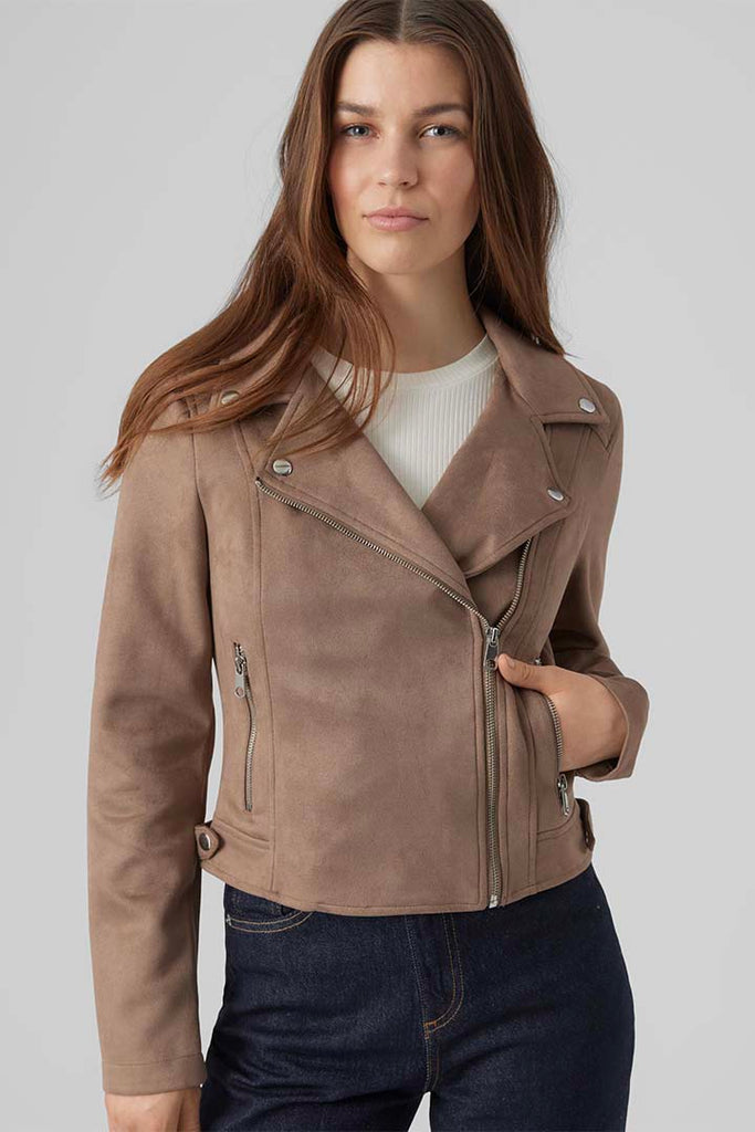 Vero Moda Jose Short Faux Suede Jacket Brown