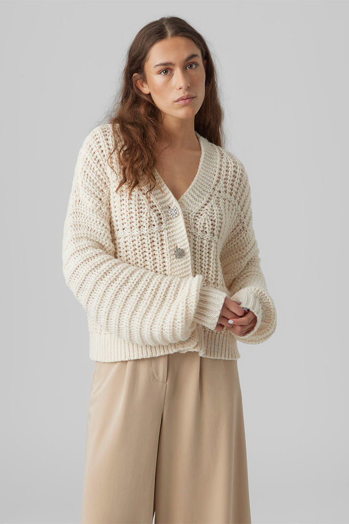 Vero Moda Smilla V-Neck Knit Cardigan Cream