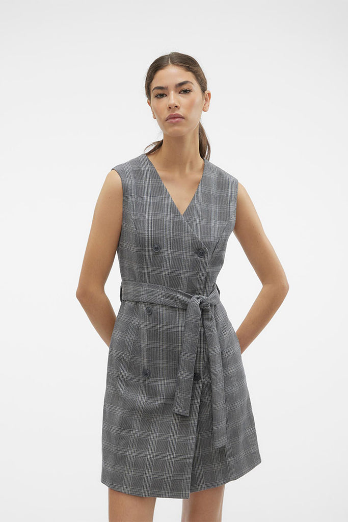 Vero Moda Malin Fitted Check Dress Grey