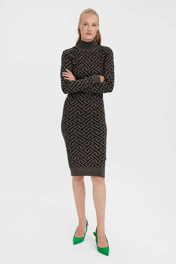 Vero Moda Aria High Neck Calf Dress Green