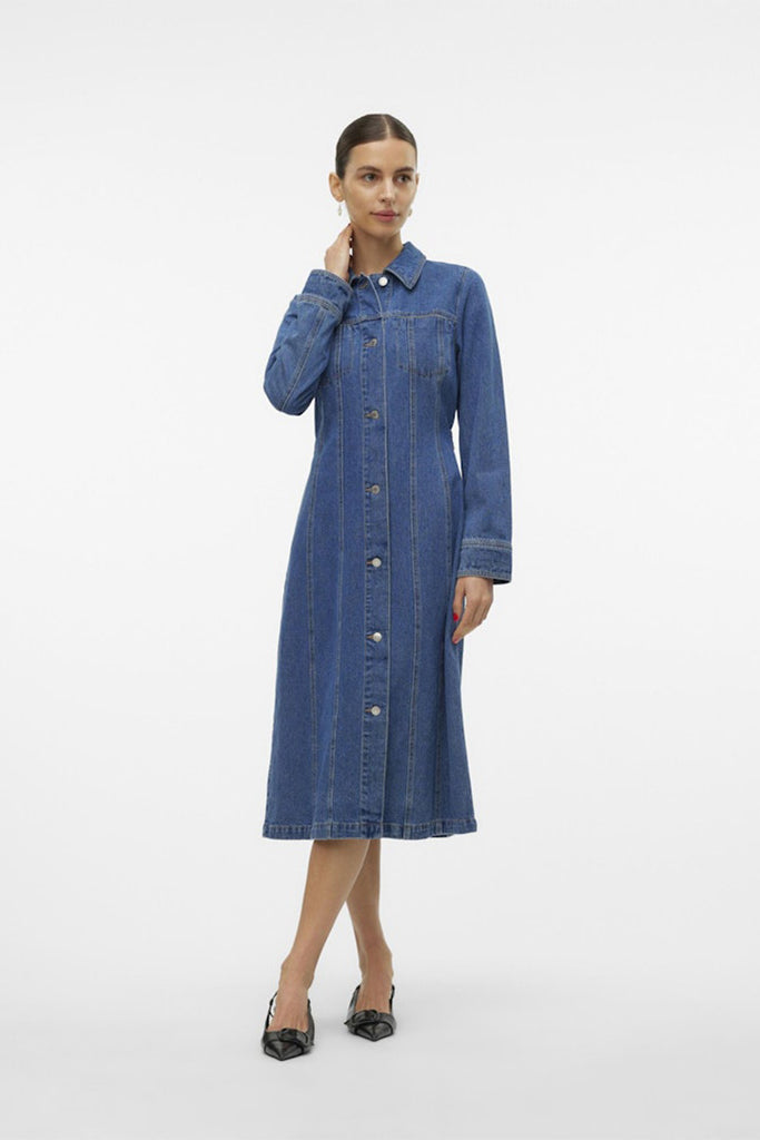 Vero Moda Finley Calf Denim Dress Medium Blue