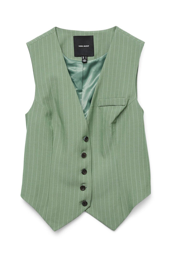 Vero Moda Troian Pinstripe Vest Green