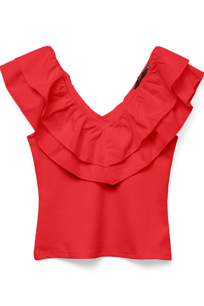 Vero Moda Ane frill ss top Red