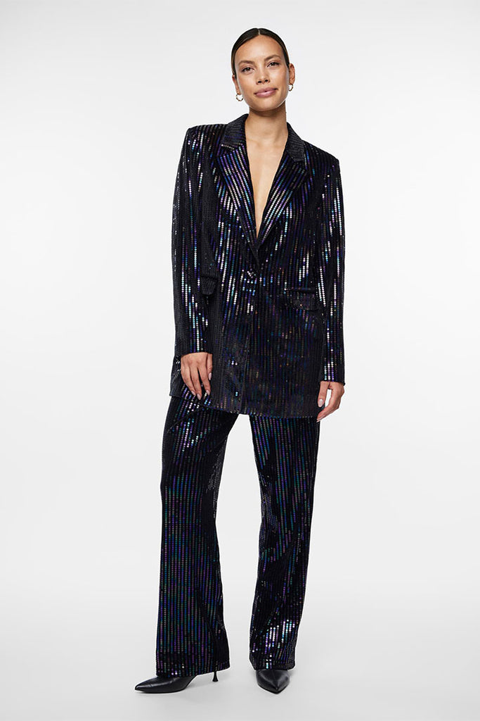 YAS Eliva Sequin Straight Pants Black