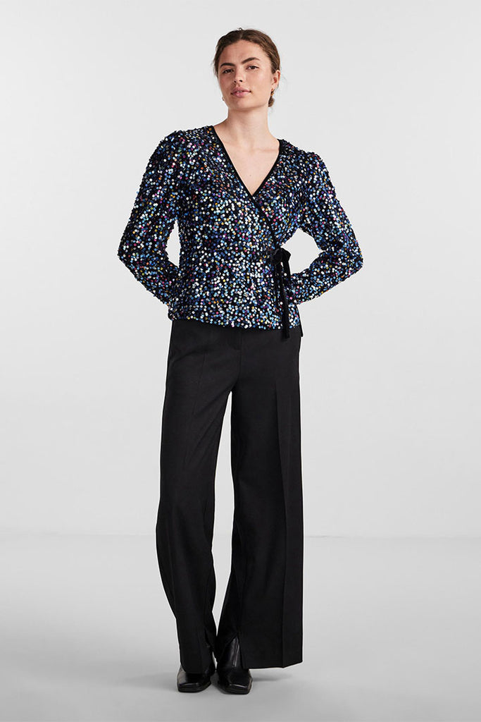 YAS Killo Sequin Wrap Top