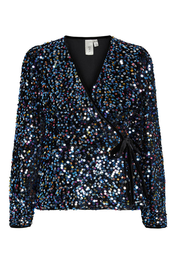 YAS Killo Sequin Wrap Top