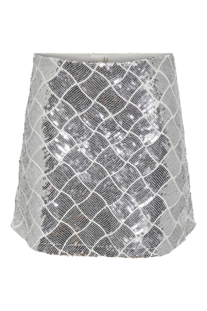 YAS Chekka Sequin Mini Skirt Silver