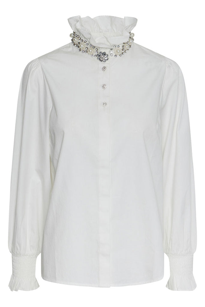 YAS Manilla Embellished Shirt White