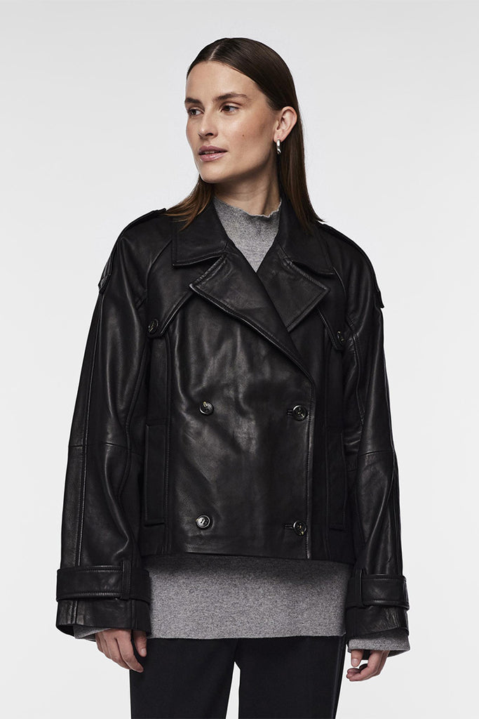 YAS Jules Leather Trench Coat Black