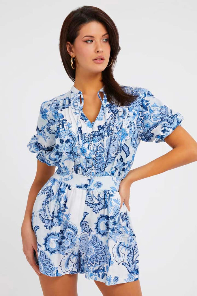Guess Clothing Zaren Linen Playsuit Blue