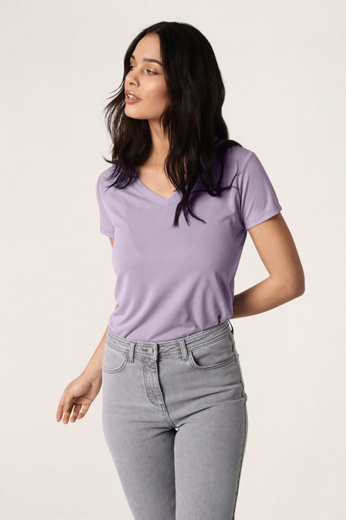 Soaked in Luxury Columbine V Neck Tshirt SS Lilac