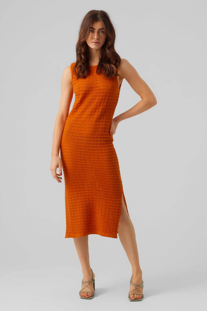 Vero Moda Frida O-Neck Calf Dress Orange