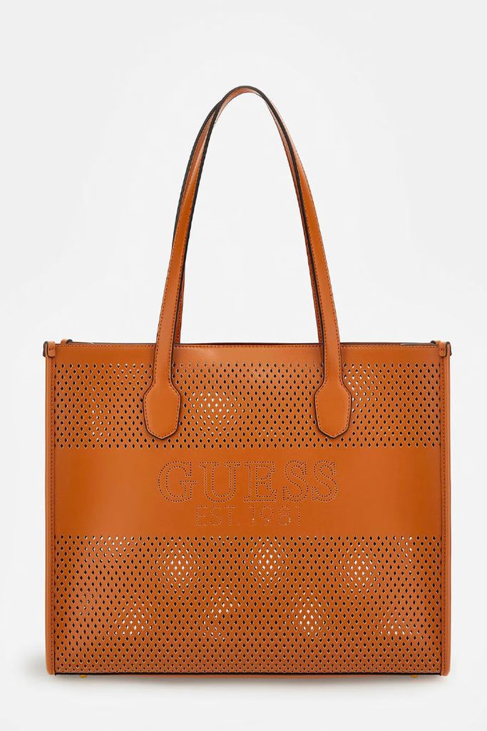 Guess Accessories Katey Perf Leather Tote Bag Brown OS