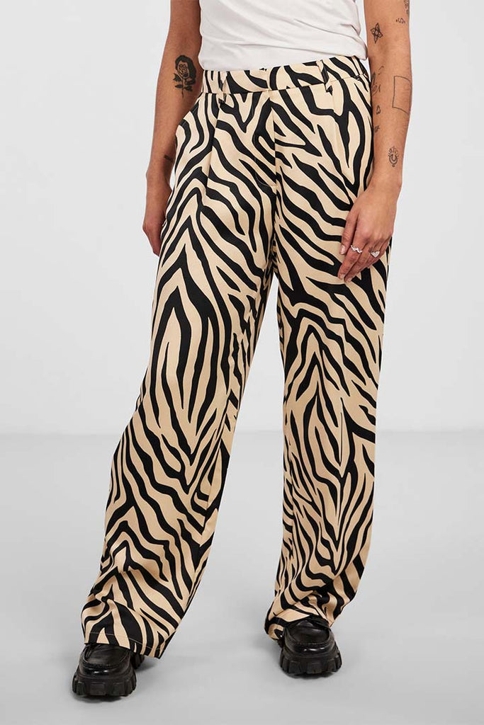 Pieces Zebrane Wide Satin Trousers Beige