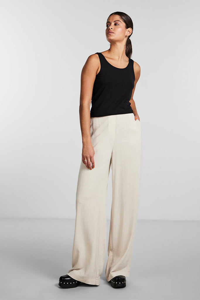 Pieces Vinsty High Waist Linen Wide Pants