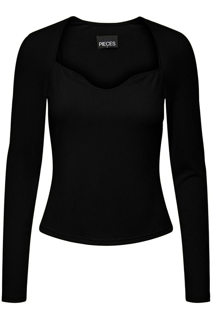 Pieces Ficha Squared Neck Top Black