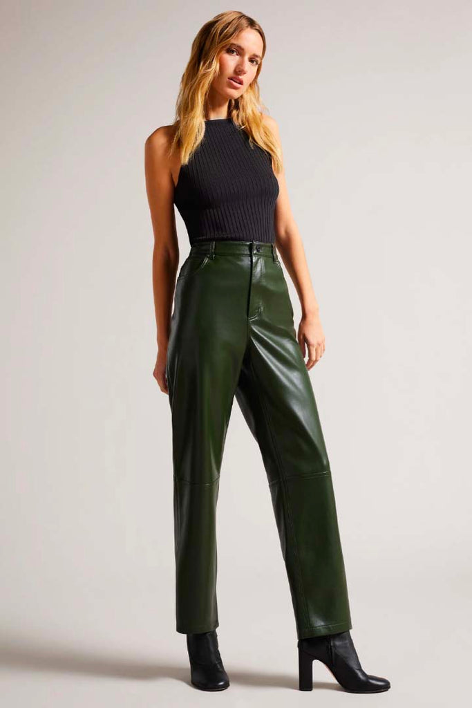 Ted Baker Clothing Plaider Panelled Straight Leg PU Trousers