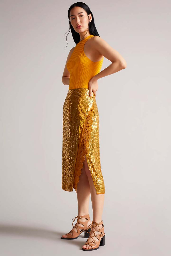 Ted Baker Clothing Signora Sequin Column Slip Skirt Gold