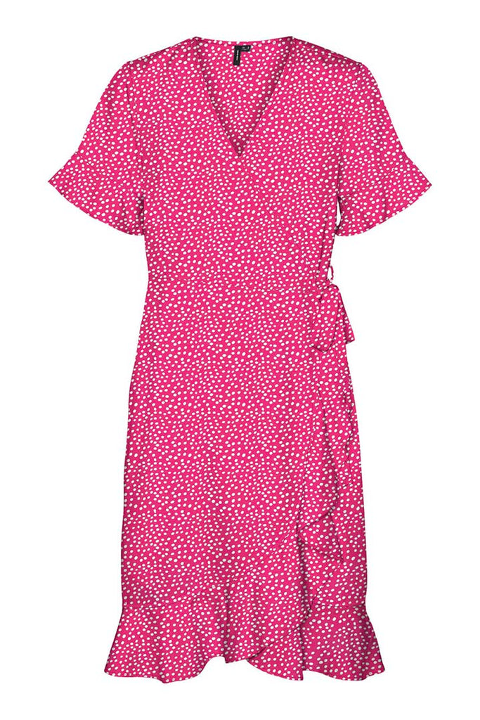 Vero Moda Henna Short Wrap Frill Dress Pink