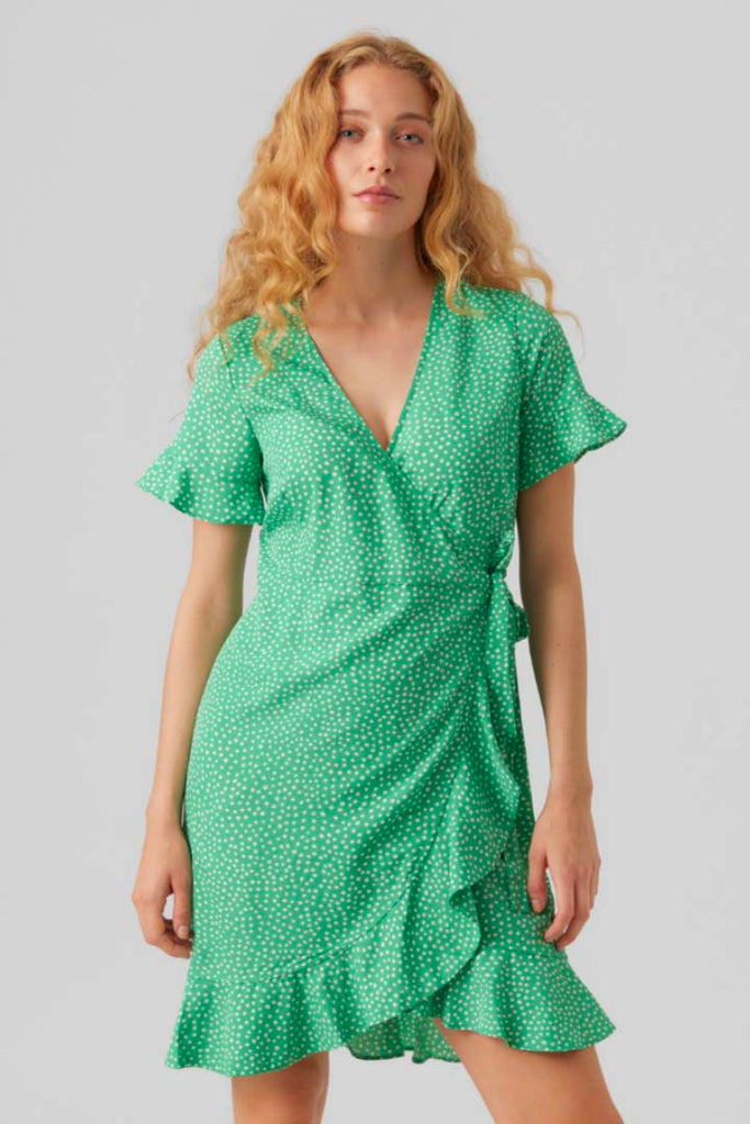 Vero Moda Henna Short Wrap Frill Dress Green