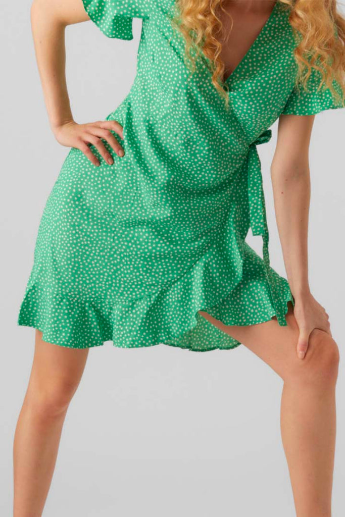 Vero Moda Henna Short Wrap Frill Dress